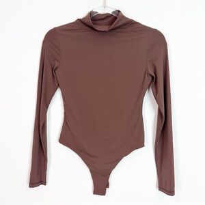PUMIEY BROWN MOCK NECK BUTTER SOFT LONG SLEEVE BODYSUIT WOMENS SZ SMALL